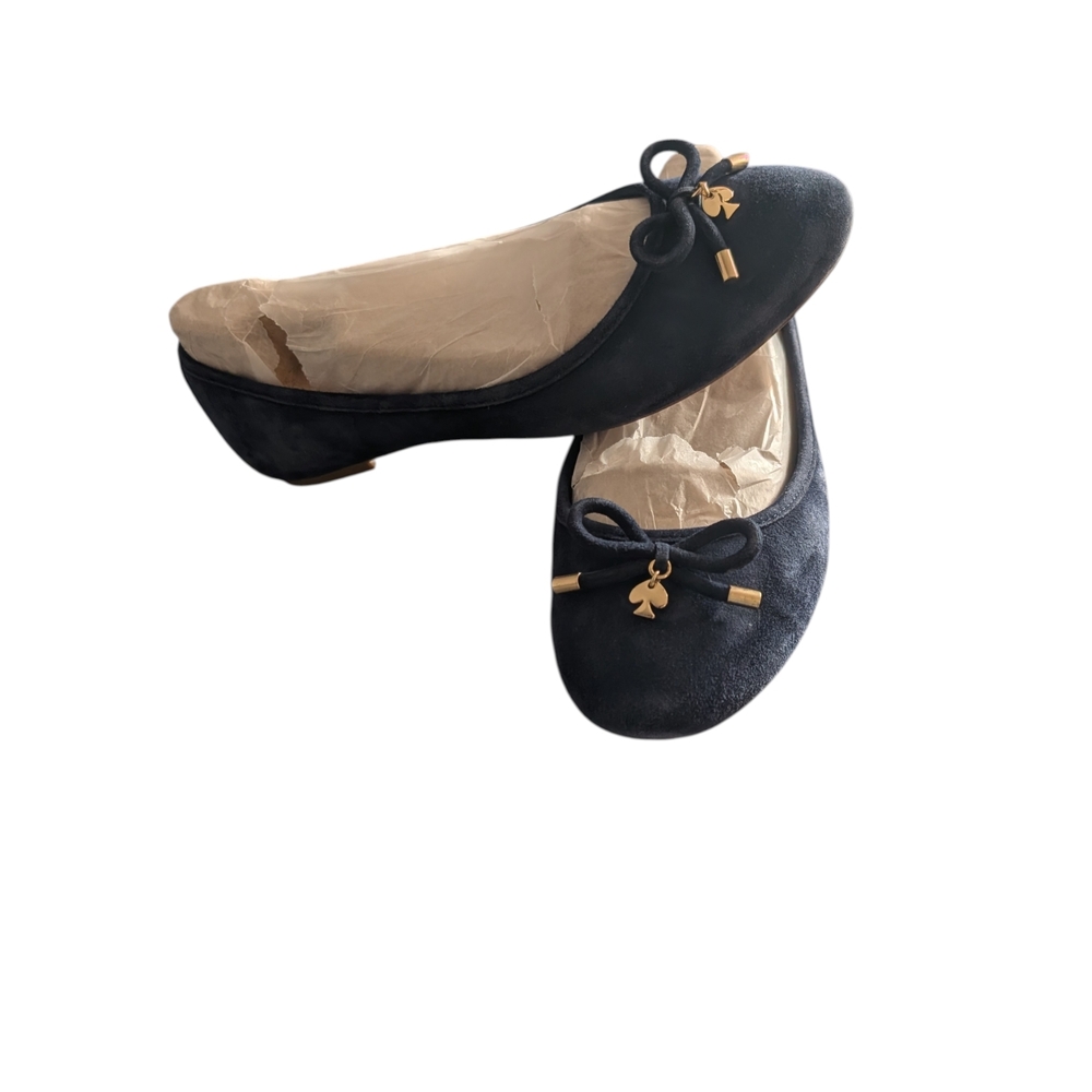 kate spade Black Suede Ballet Flats with Gold Spade Charm